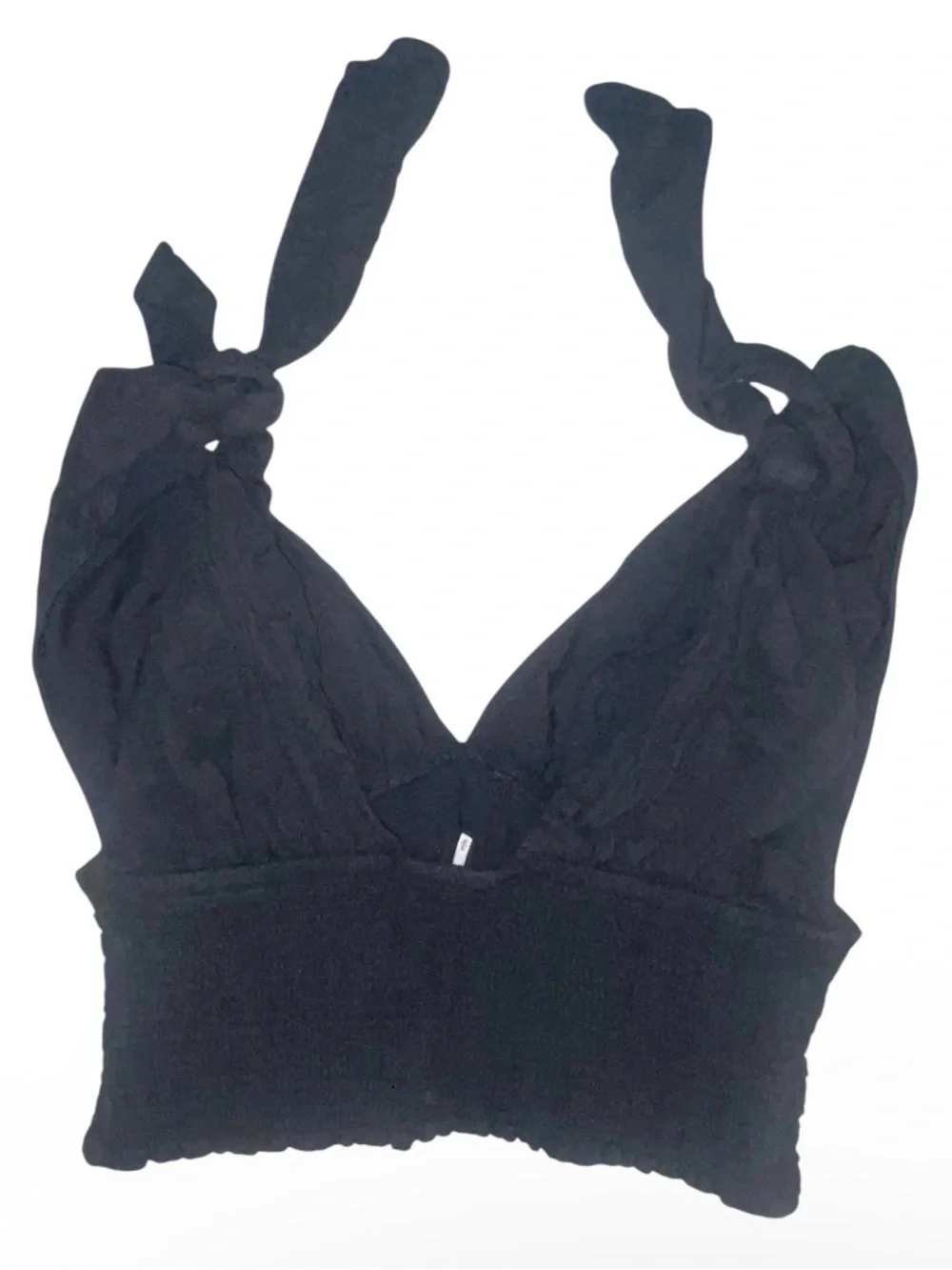 Free People Black-tea party  lace Tie-Shoulder Crop Top